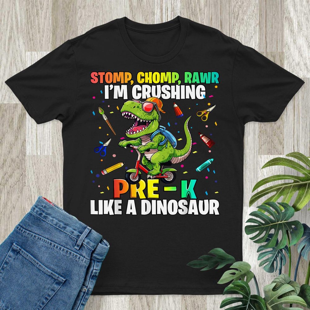 Dinosaur Pre-k Back To School First Day Of School Boys Shirt Unisex Standard T-Shirt black s