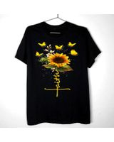 Vintage Faith Cross Sunflower Butterflies Flowers Christians Shirt Unisex Standard T-Shirt black s